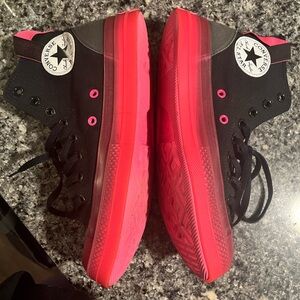 Converse Women’s High-Top Sneakers - Black and Neon Pink